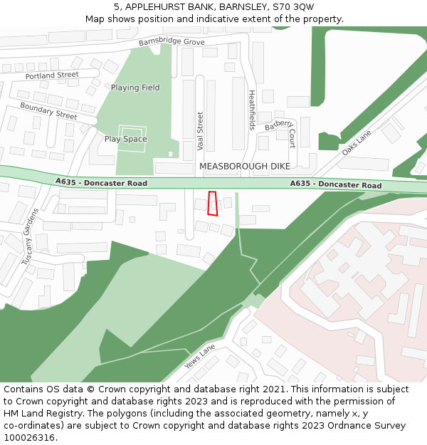 5, APPLEHURST BANK, BARNSLEY, S70 3QW: Location map and indicative extent of plot
