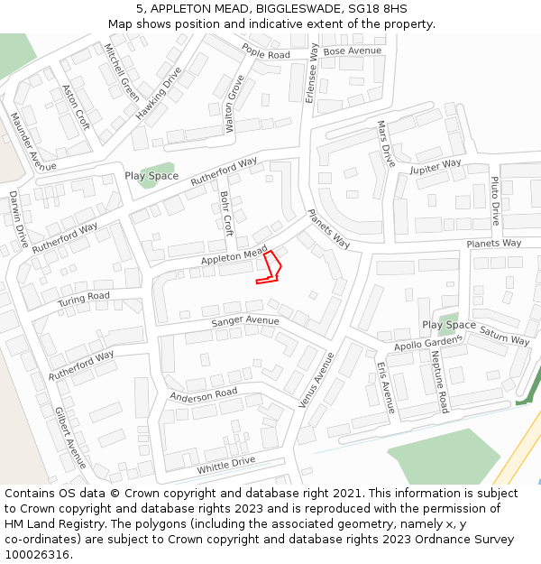5, APPLETON MEAD, BIGGLESWADE, SG18 8HS: Location map and indicative extent of plot