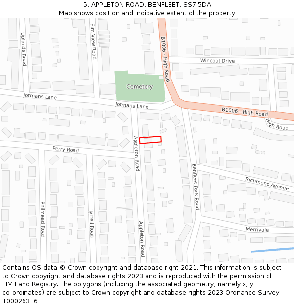 5, APPLETON ROAD, BENFLEET, SS7 5DA: Location map and indicative extent of plot