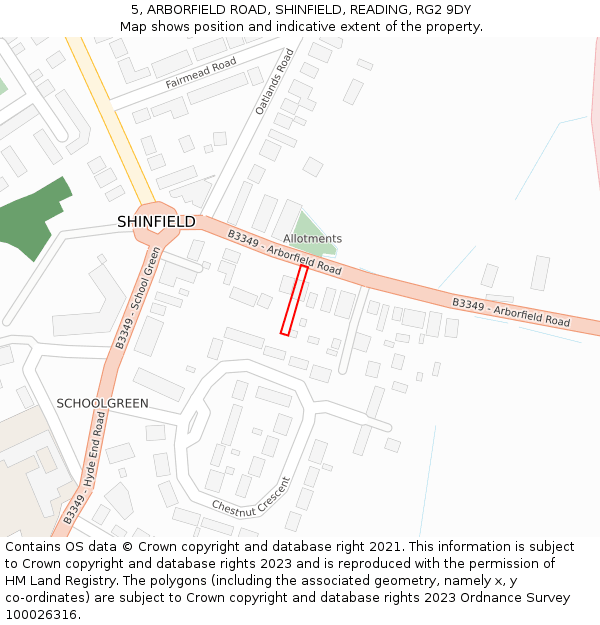 5, ARBORFIELD ROAD, SHINFIELD, READING, RG2 9DY: Location map and indicative extent of plot