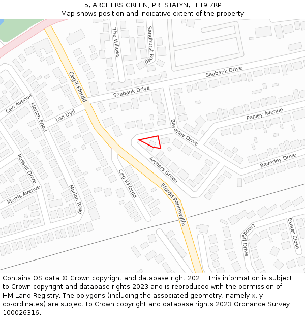 5, ARCHERS GREEN, PRESTATYN, LL19 7RP: Location map and indicative extent of plot