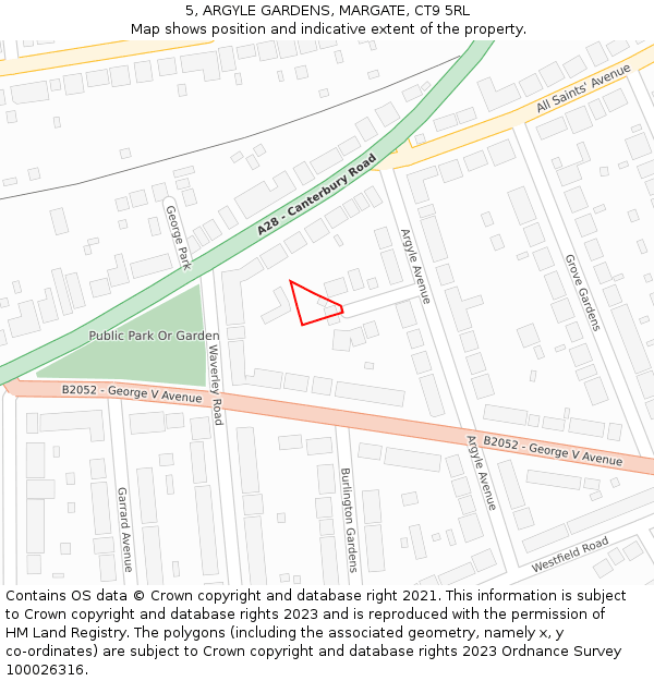 5, ARGYLE GARDENS, MARGATE, CT9 5RL: Location map and indicative extent of plot