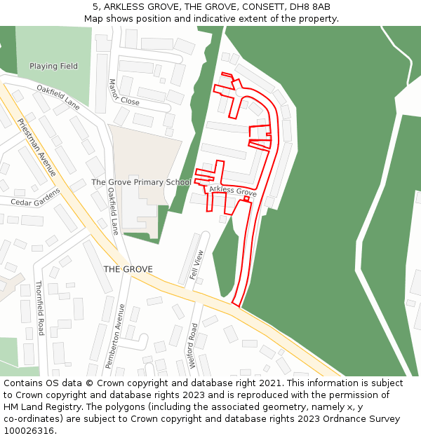 5, ARKLESS GROVE, THE GROVE, CONSETT, DH8 8AB: Location map and indicative extent of plot