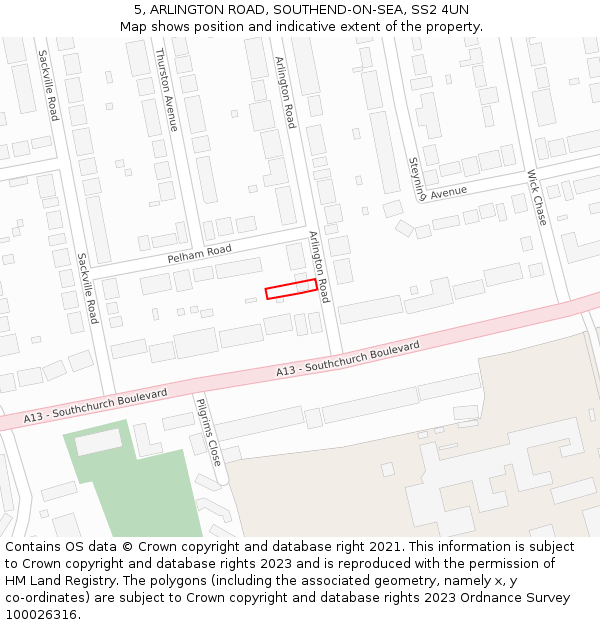 5, ARLINGTON ROAD, SOUTHEND-ON-SEA, SS2 4UN: Location map and indicative extent of plot