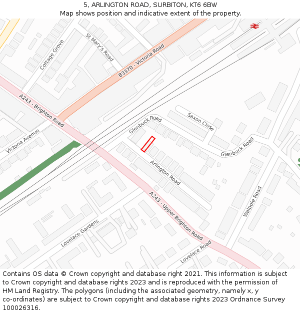 5, ARLINGTON ROAD, SURBITON, KT6 6BW: Location map and indicative extent of plot