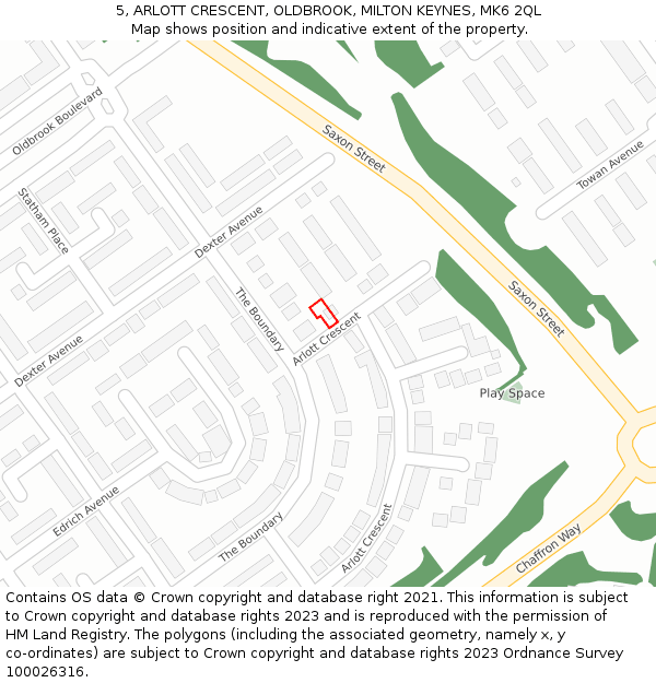 5, ARLOTT CRESCENT, OLDBROOK, MILTON KEYNES, MK6 2QL: Location map and indicative extent of plot