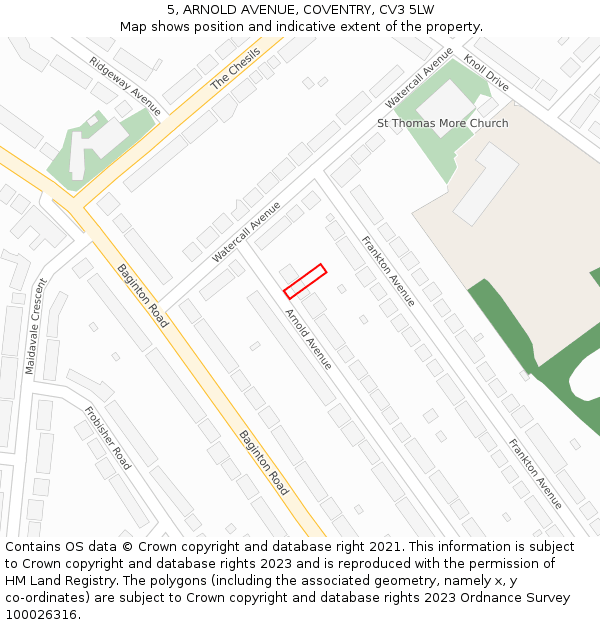 5, ARNOLD AVENUE, COVENTRY, CV3 5LW: Location map and indicative extent of plot