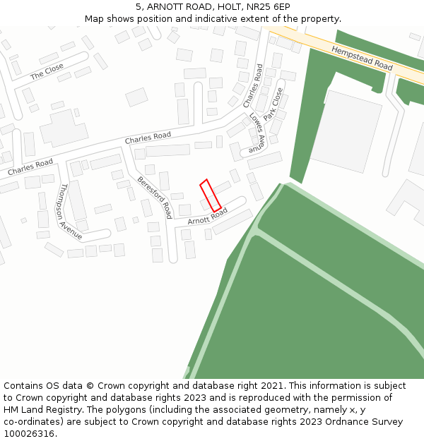 5, ARNOTT ROAD, HOLT, NR25 6EP: Location map and indicative extent of plot