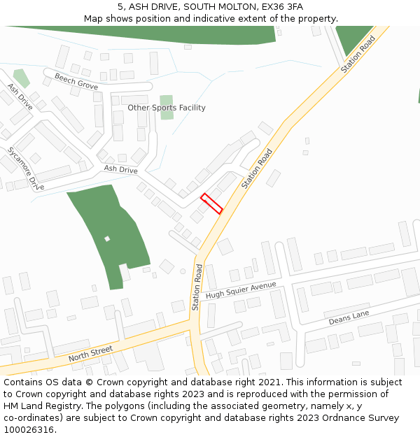 5, ASH DRIVE, SOUTH MOLTON, EX36 3FA: Location map and indicative extent of plot