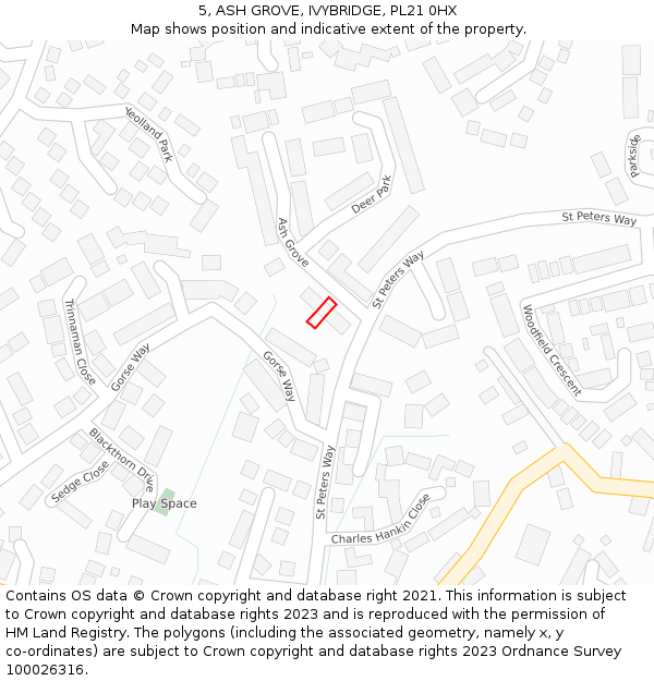 5, ASH GROVE, IVYBRIDGE, PL21 0HX: Location map and indicative extent of plot