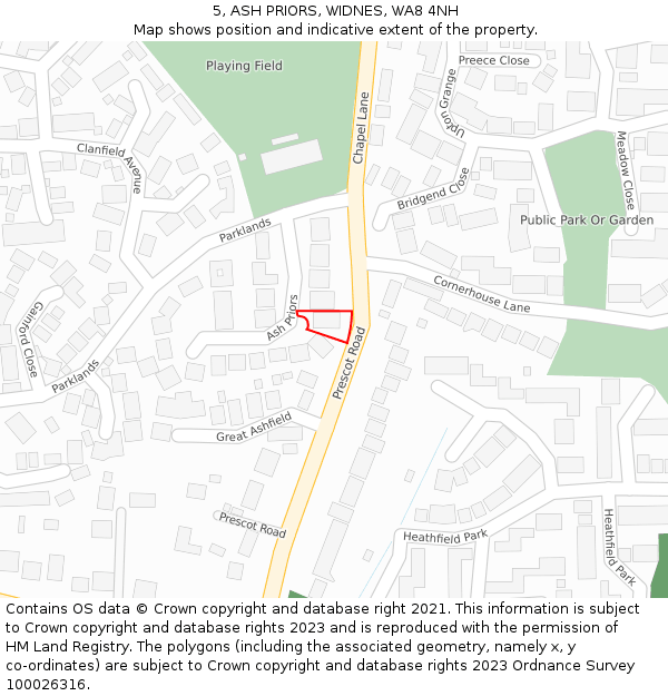 5, ASH PRIORS, WIDNES, WA8 4NH: Location map and indicative extent of plot