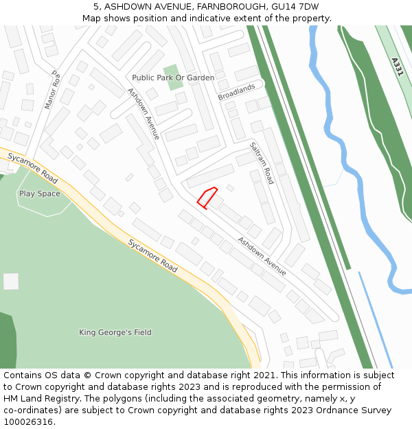 5, ASHDOWN AVENUE, FARNBOROUGH, GU14 7DW: Location map and indicative extent of plot