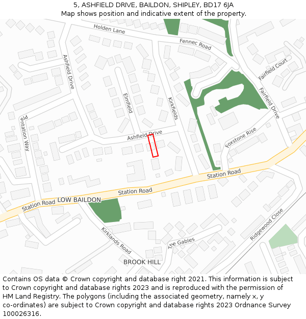 5, ASHFIELD DRIVE, BAILDON, SHIPLEY, BD17 6JA: Location map and indicative extent of plot