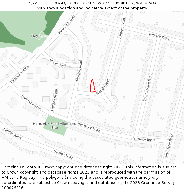 5, ASHFIELD ROAD, FORDHOUSES, WOLVERHAMPTON, WV10 6QX: Location map and indicative extent of plot
