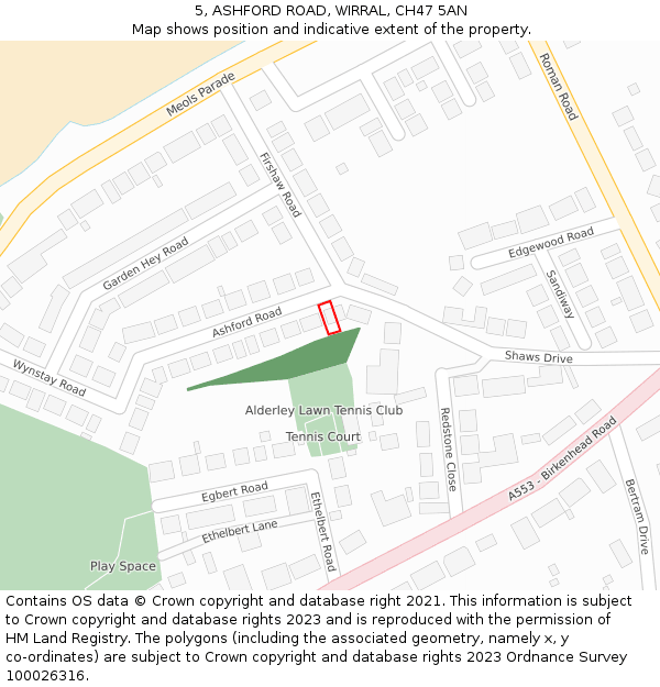 5, ASHFORD ROAD, WIRRAL, CH47 5AN: Location map and indicative extent of plot