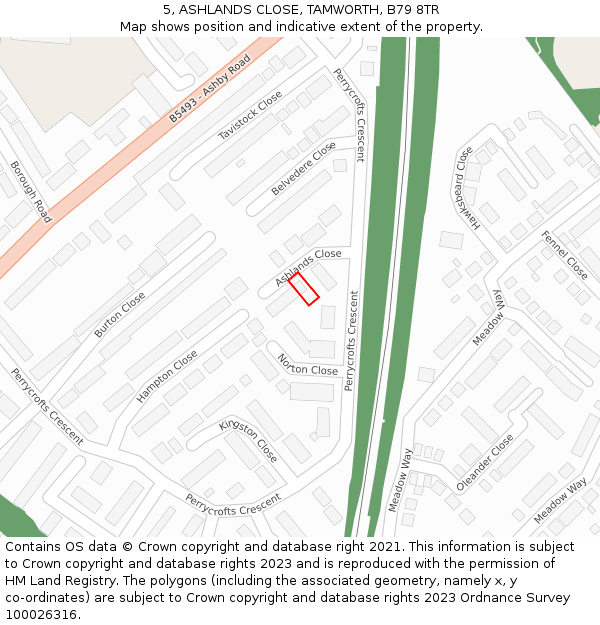 5, ASHLANDS CLOSE, TAMWORTH, B79 8TR: Location map and indicative extent of plot