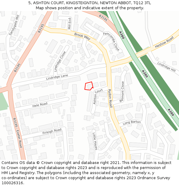 5, ASHTON COURT, KINGSTEIGNTON, NEWTON ABBOT, TQ12 3TL: Location map and indicative extent of plot