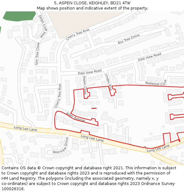 5, ASPEN CLOSE, KEIGHLEY, BD21 4TW: Location map and indicative extent of plot