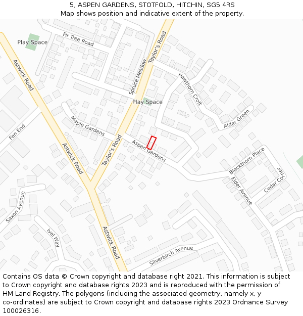 5, ASPEN GARDENS, STOTFOLD, HITCHIN, SG5 4RS: Location map and indicative extent of plot
