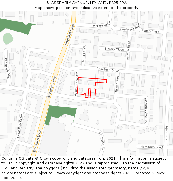 5, ASSEMBLY AVENUE, LEYLAND, PR25 3PA: Location map and indicative extent of plot