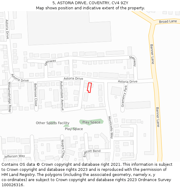 5, ASTORIA DRIVE, COVENTRY, CV4 9ZY: Location map and indicative extent of plot