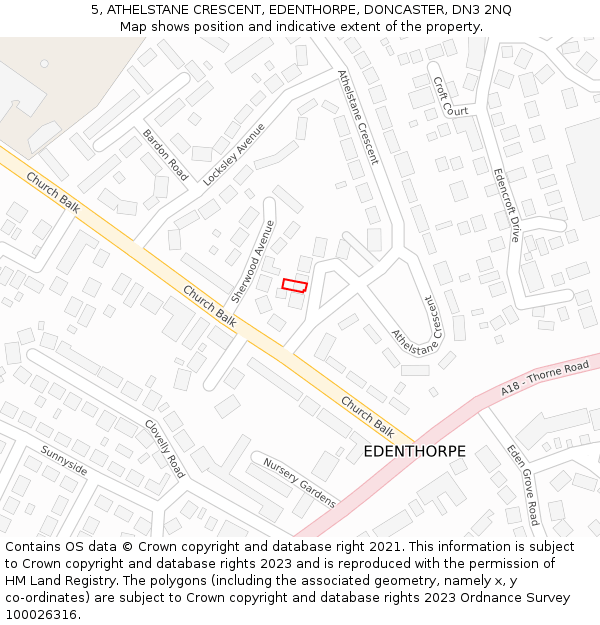 5, ATHELSTANE CRESCENT, EDENTHORPE, DONCASTER, DN3 2NQ: Location map and indicative extent of plot