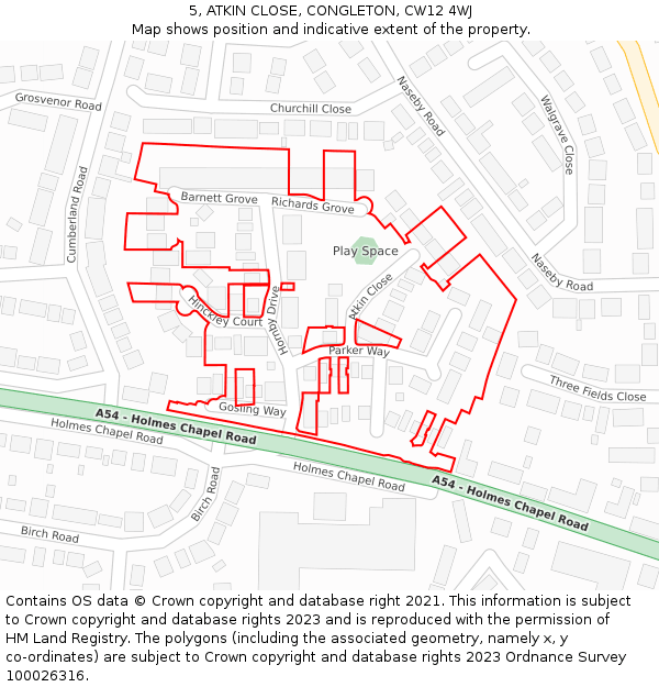 5, ATKIN CLOSE, CONGLETON, CW12 4WJ: Location map and indicative extent of plot