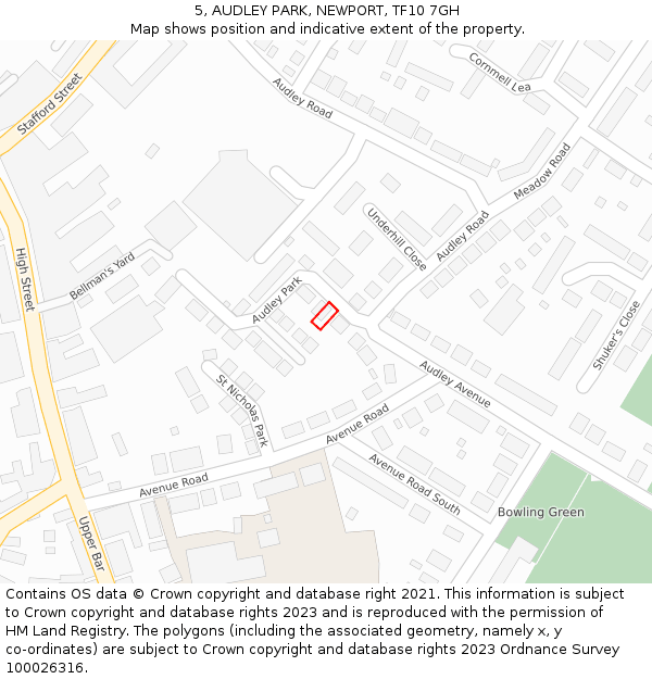 5, AUDLEY PARK, NEWPORT, TF10 7GH: Location map and indicative extent of plot