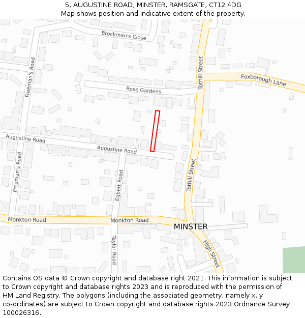 5, AUGUSTINE ROAD, MINSTER, RAMSGATE, CT12 4DG: Location map and indicative extent of plot