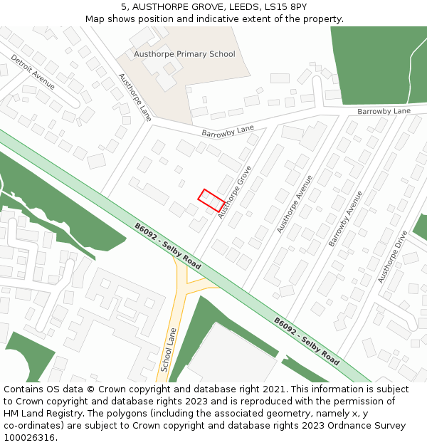 5, AUSTHORPE GROVE, LEEDS, LS15 8PY: Location map and indicative extent of plot