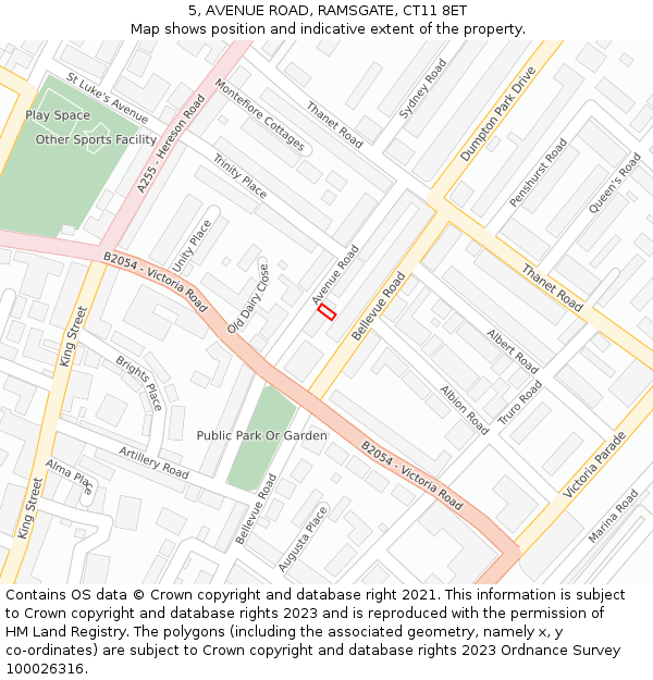 5, AVENUE ROAD, RAMSGATE, CT11 8ET: Location map and indicative extent of plot