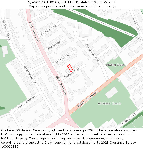 5, AVONDALE ROAD, WHITEFIELD, MANCHESTER, M45 7JR: Location map and indicative extent of plot