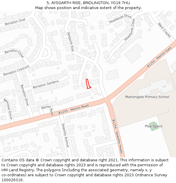 5, AYSGARTH RISE, BRIDLINGTON, YO16 7HU: Location map and indicative extent of plot