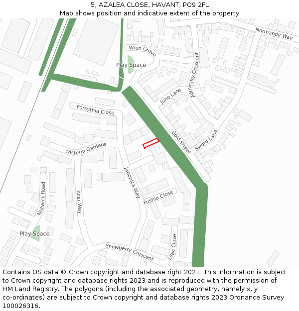 5, AZALEA CLOSE, HAVANT, PO9 2FL: Location map and indicative extent of plot