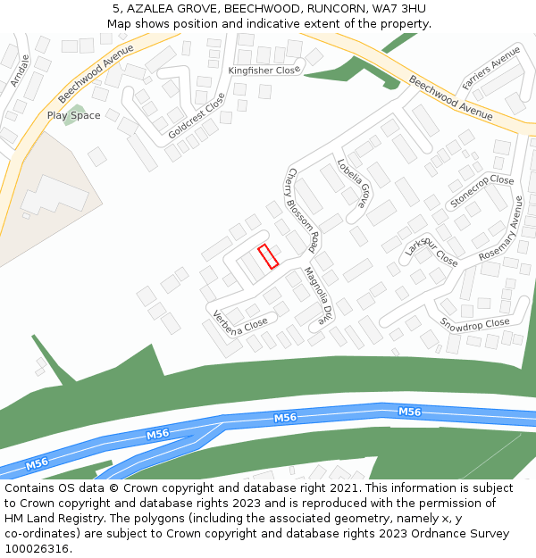 5, AZALEA GROVE, BEECHWOOD, RUNCORN, WA7 3HU: Location map and indicative extent of plot