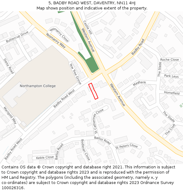 5, BADBY ROAD WEST, DAVENTRY, NN11 4HJ: Location map and indicative extent of plot