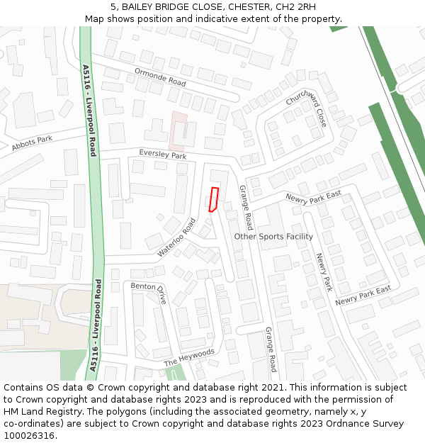 5, BAILEY BRIDGE CLOSE, CHESTER, CH2 2RH: Location map and indicative extent of plot