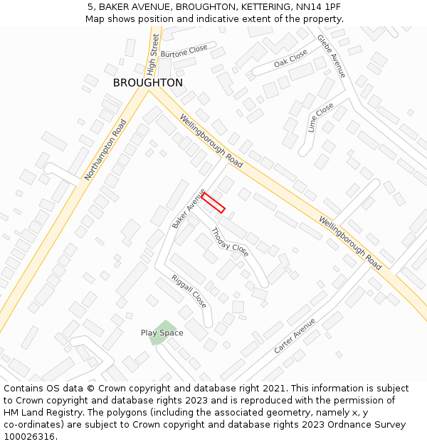 5, BAKER AVENUE, BROUGHTON, KETTERING, NN14 1PF: Location map and indicative extent of plot