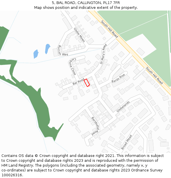 5, BAL ROAD, CALLINGTON, PL17 7FR: Location map and indicative extent of plot