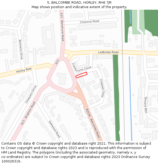 5, BALCOMBE ROAD, HORLEY, RH6 7JR: Location map and indicative extent of plot