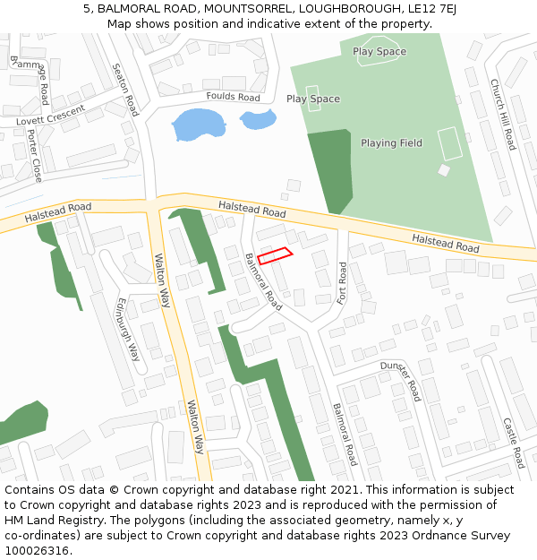 5, BALMORAL ROAD, MOUNTSORREL, LOUGHBOROUGH, LE12 7EJ: Location map and indicative extent of plot