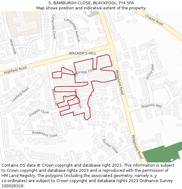 5, BAMBURGH CLOSE, BLACKPOOL, FY4 5FA: Location map and indicative extent of plot