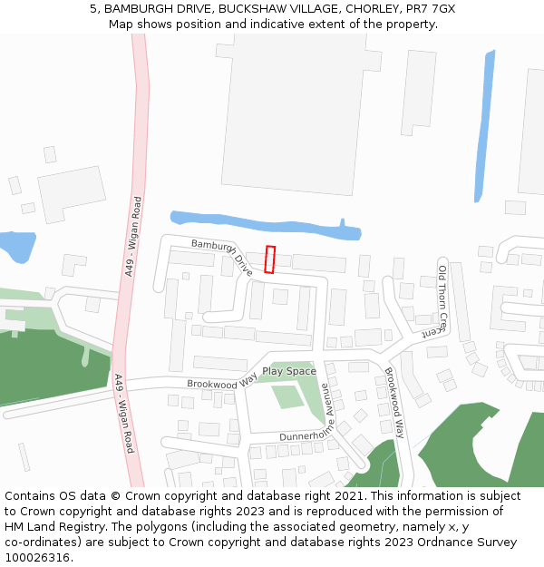 5, BAMBURGH DRIVE, BUCKSHAW VILLAGE, CHORLEY, PR7 7GX: Location map and indicative extent of plot