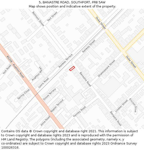 5, BANASTRE ROAD, SOUTHPORT, PR8 5AW: Location map and indicative extent of plot