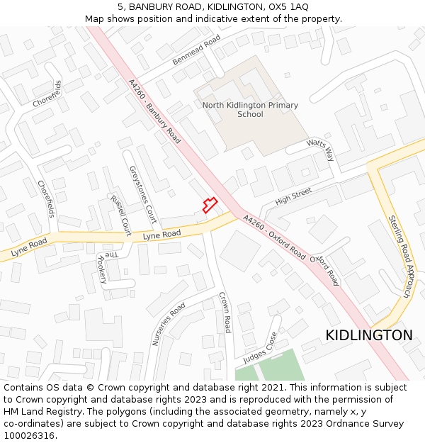 5, BANBURY ROAD, KIDLINGTON, OX5 1AQ: Location map and indicative extent of plot