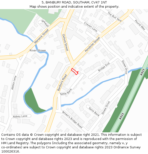 5, BANBURY ROAD, SOUTHAM, CV47 1NT: Location map and indicative extent of plot