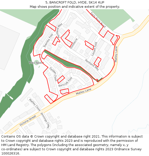 5, BANCROFT FOLD, HYDE, SK14 4UP: Location map and indicative extent of plot