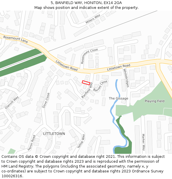5, BANFIELD WAY, HONITON, EX14 2GA: Location map and indicative extent of plot