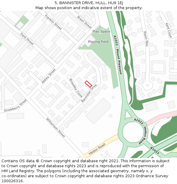 5, BANNISTER DRIVE, HULL, HU9 1EJ: Location map and indicative extent of plot