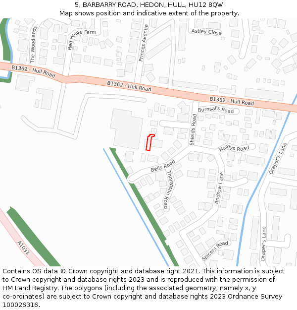 5, BARBARRY ROAD, HEDON, HULL, HU12 8QW: Location map and indicative extent of plot